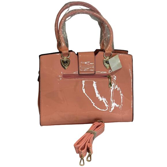 Pink Patent Leather Style Flower Petal Top Handle Handbag, NWT - Picture 2 of 9